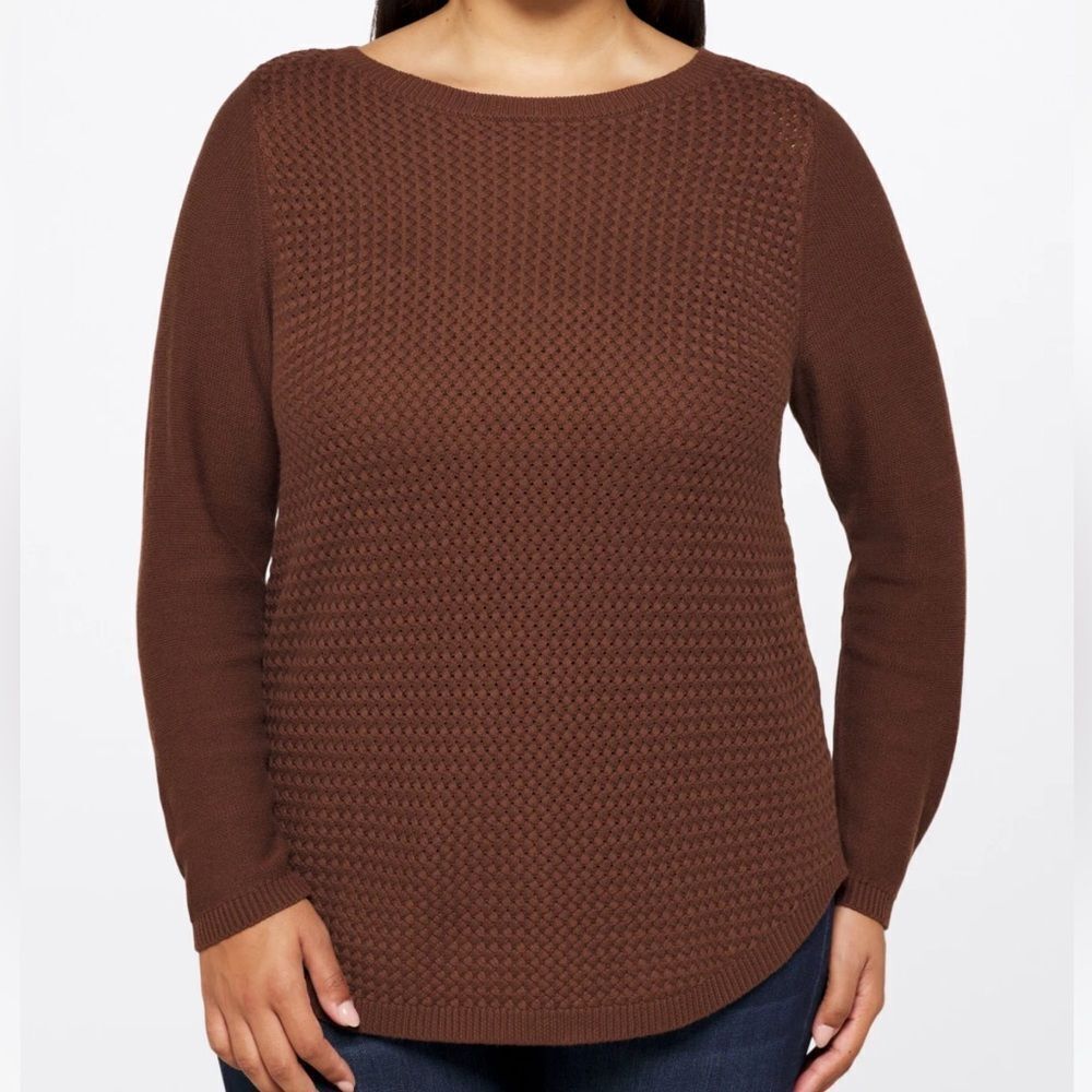 LETY & ME Josey Boat Neck Sweater Pullover Brown 1X Nwt Stitch Fix